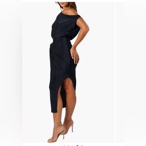 Off the shoulder sequins dress in navy